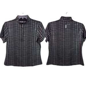Jamie Sadock Black Silver Short Sleeve 1/4 Zip Short Sleeve Activewear Shirt M